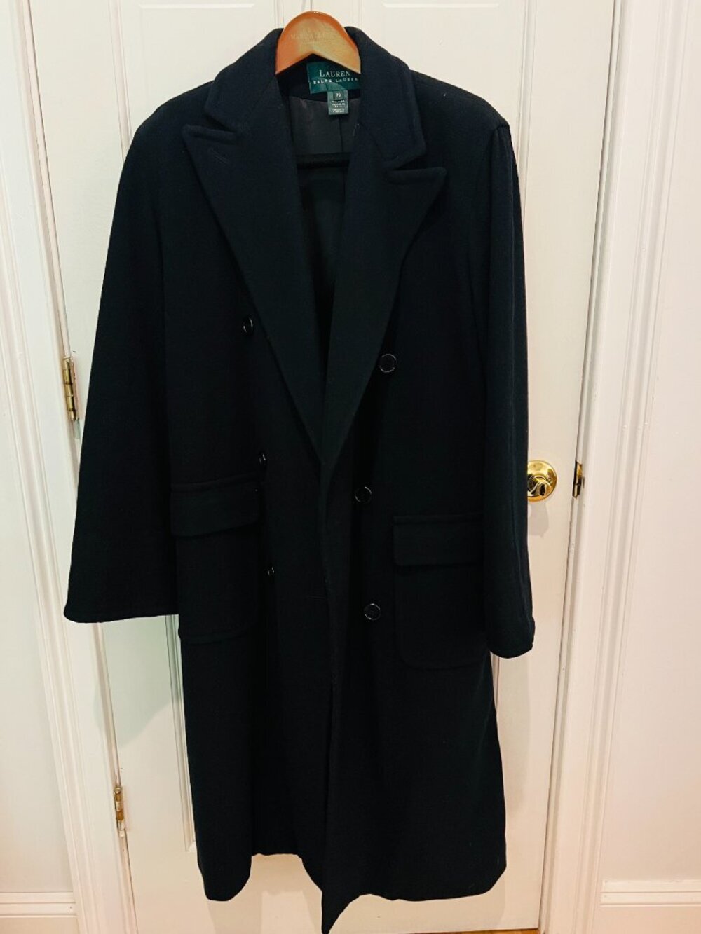 Vintage Ralph Lauren Navy MADE IN USA 100% Wool Double Breasted Long Coat Sz 10 - Picture 9 of 16